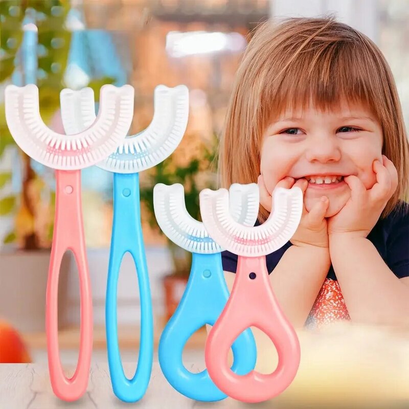 แปรงสีฟันซิลิโคนสำหรับเด็กฟันทำความสะอาดช่องปากแปรงสีฟันรูปตัวยู360องศาสำหรับเด็ก