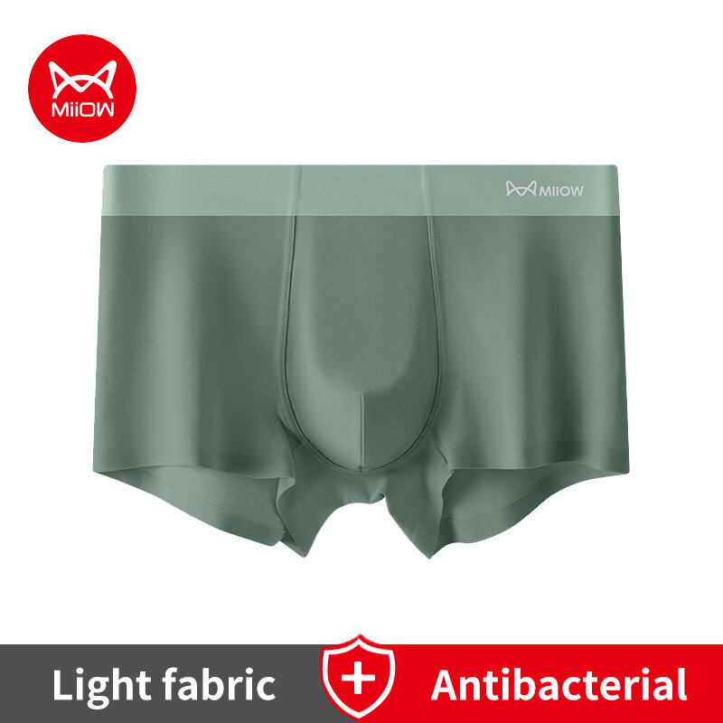 MiiOW Traceless Silky Boxer Briefs for Men Antibacterial U-haped Bag Underwear Male Panties Solid Breathable Men's Boxers Shorts