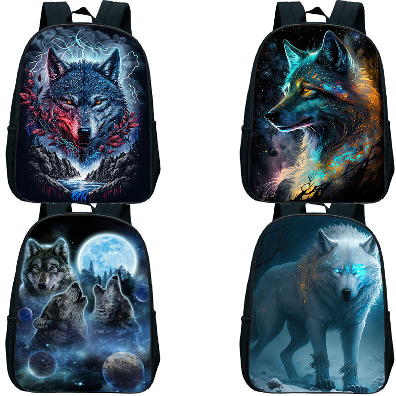 Детский рюкзак с рисунком волка, рюкзак для книг для детского сада, рюкзак с воющим у Луны волка для мальчиков и девочек, детские маленькие школьные ранцы