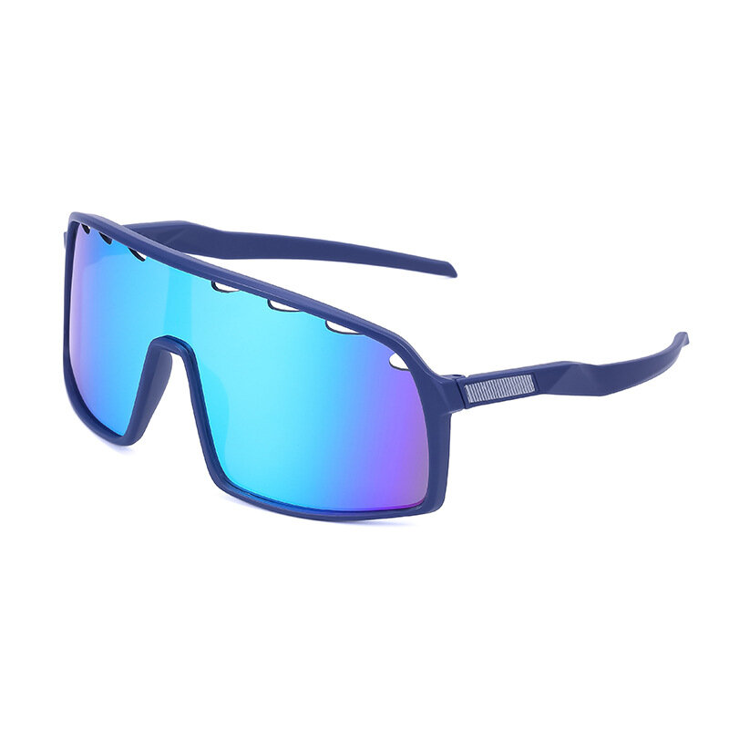 Lunettes de soleil polarisées coupe-vent pour femmes, lunettes de soleil à dessus plat, monture bleue, verre miroir, TR90, UV400, marque de luxe