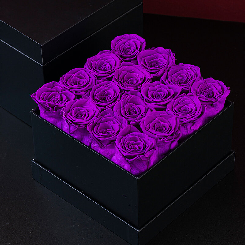 Eternal Rose A-level black square gift box with 16 pieces, Valentine's Day, Christmas, Mother's Day gift, party holiday gift