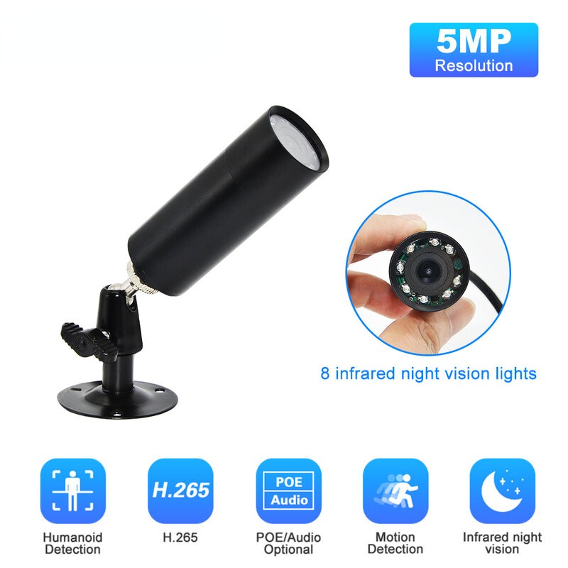 5MP Mini IP POE P2P POE Onvif kamery 3.6mm obiektyw pocisk metalowe małe kamera do domowego systemu alarmowego monitoringu Ip noktowizor