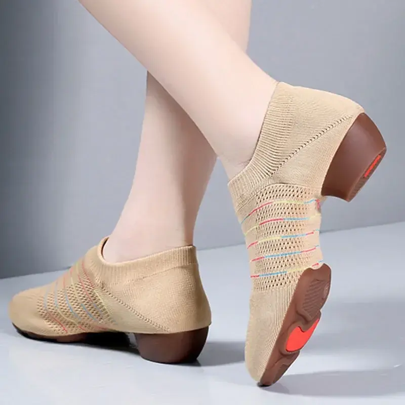 Женские туфли для латиноамериканских танцев, дышащая вязаная Уличная обувь для бальных танцев для дам