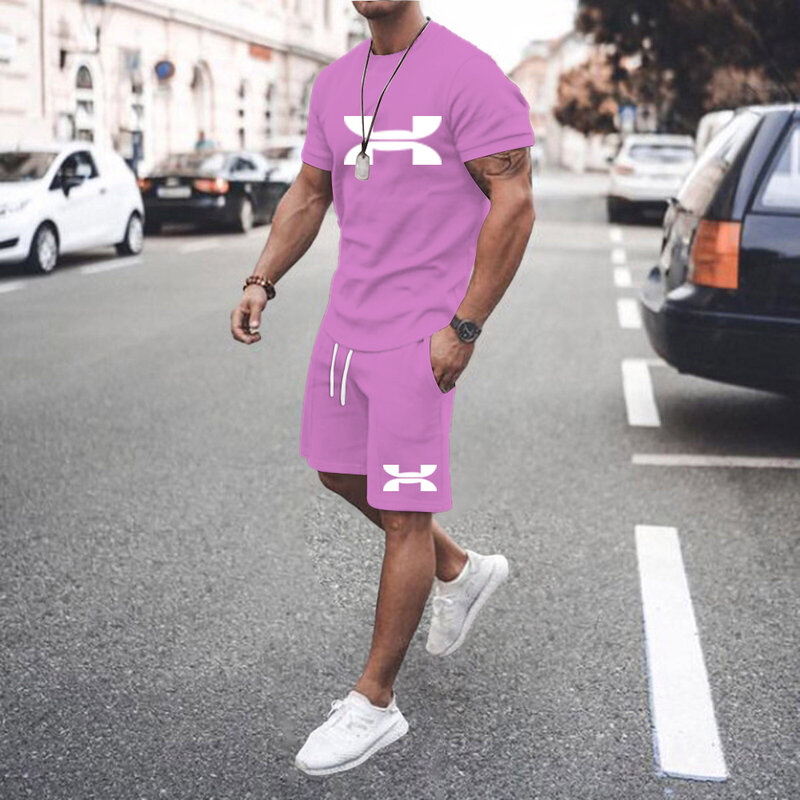 2024 Solid Color Europe And The United States Men's 13 Color Summer New Short Sleeve Shorts Leisure Sports Suit Men