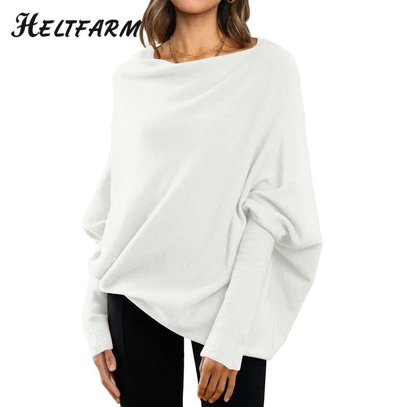 Women Fashion Style Oversize Sweatshirt Off Shoulder Long Batwing Sleeve Tops Loose Pullover Knit Sweaters