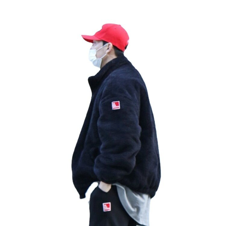 Casaco masculino de lã de cordeiro de inverno, casaco de algodão grosso casual, colarinho em pé, grande, solto, quente, esportivo, 2023