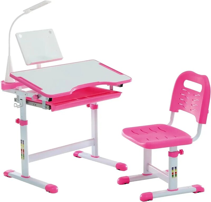 Set meja anak-anak dan kursi anak-anak, balita, tinggi dapat diatur meja belajar sekolah anak-anak dengan Tilt Desktop Pink