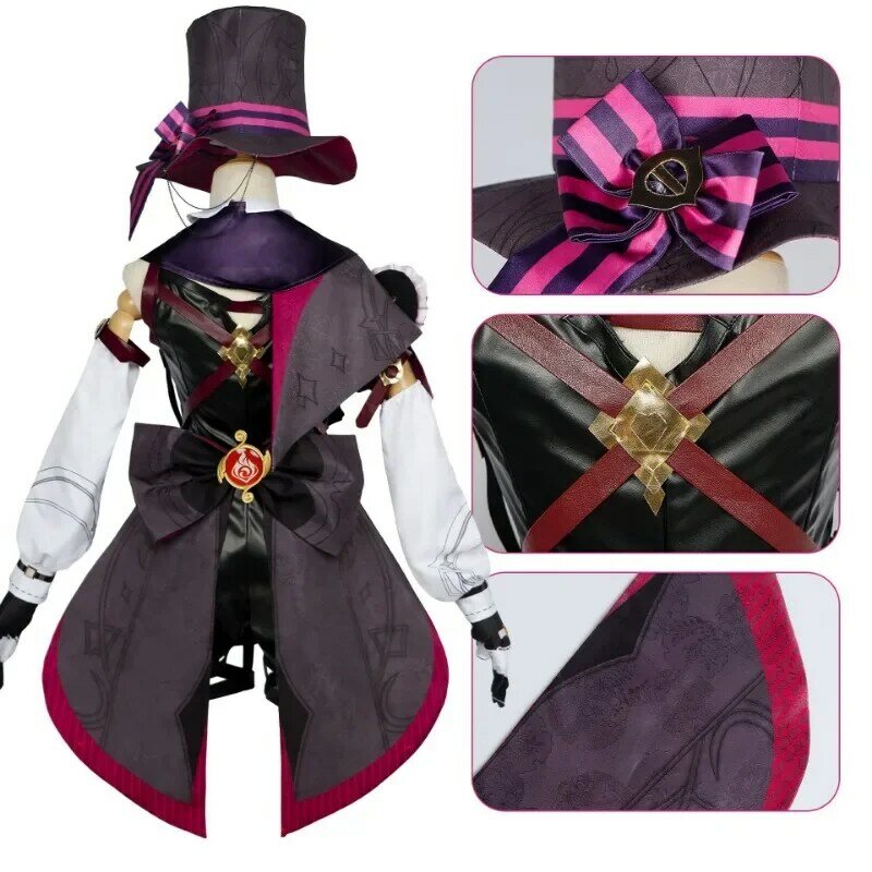 Lyney Cosplay Genshin Impact Costume Wig Fontaine Lyney Leather Magician Uniform Short Hair Glove Twins Halloween Carnival Game