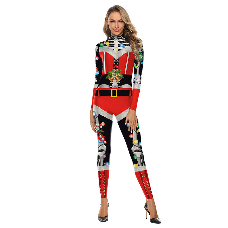 Women's Christmas Holiday Jumpsuit 3D Printed Long Sleeve Funny Zentai for Girls New Arrival
