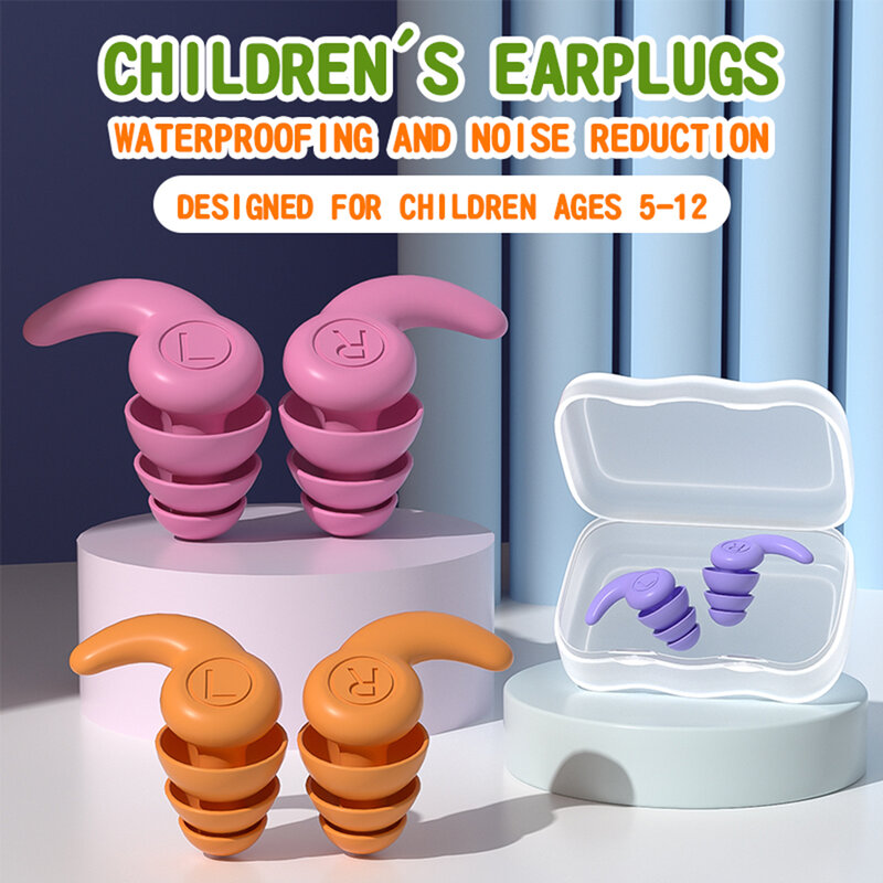 Bouchons d'oreille en silicone pour enfants, protection auditive, anti-bruit, réduction du bruit, natation, 3 couches