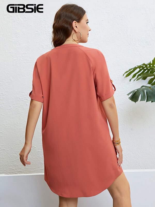 Женское однотонное платье на пуговицах GIBSIE, свободное повседневное прямое короткое платье с отложным воротником и рукавом реглан, лето 2023