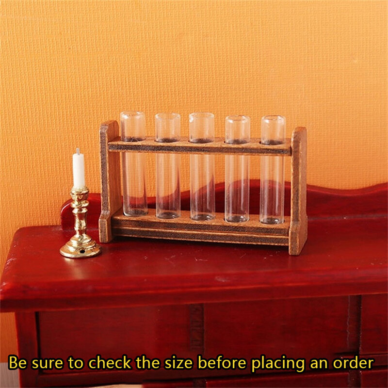 1Set 1:6 Dollhouse Miniature Measuring Cup Test Tube with Rack Model Laboratory Decor Toy Doll House Accessories 5.1cm