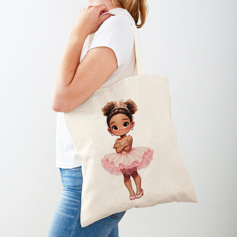 Cartoon Lychee Life Ballet Girl Cute Children Princess Shopper Bag Lady Tote Handbag Eco Casual Canvas Women Shopping Bags