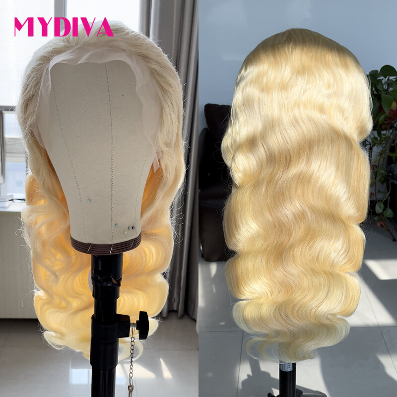 Perruque Lace Front Wig Body Wave Naturelle pour Femme, Cheveux Humains, Blond 613, HD, 13x6, Pre-Plucked, Transparente, Densité 250, 40 Pouces