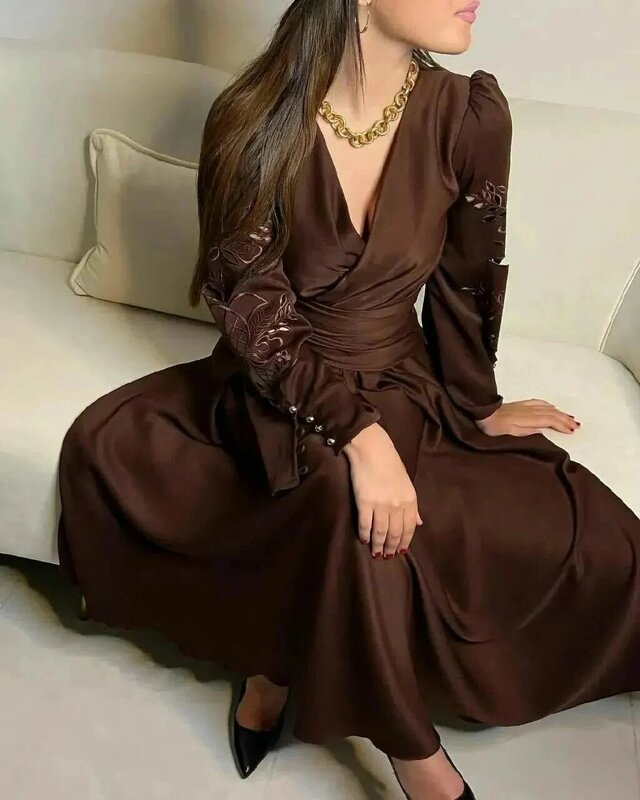 A-Line V-Neck Prom Dress, Vestido bordado Quinceanera, Vestido de ocasião personalizado, Vestidos Midi, Vestido Arábia Saudita