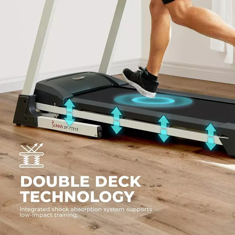 Treadmill Kesehatan & kebugaran Premium Sunny dengan kemiringan otomatis, tombol kecepatan khusus, teknologi dek ganda, kinerja Digital