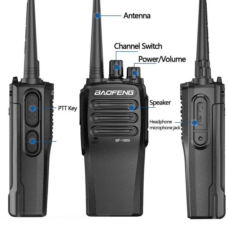 Baofeng-walkie-talkie de largo alcance, Radio de mano de alta potencia de 10W, tipo C, 3800mah, Uhf, 400-470Mhz, BF-1909