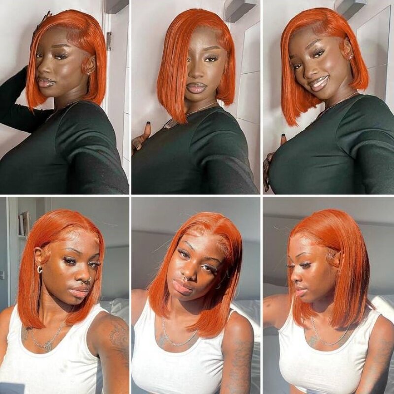 Парики Ginger Orange Bob, человеческие волосы без клея, 13X4, парик на сетке спереди, плотность 150%, бразильские волосы Remy 10, 12, 14, 16 дюймов, предварительно выщипанные
