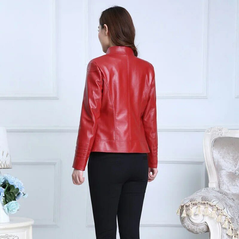 2024 Spring Autumn Leather Jacket Women's Quality PU Leather Short Coat Elegant Washed Leather Loose 6XL Big Size Jackets