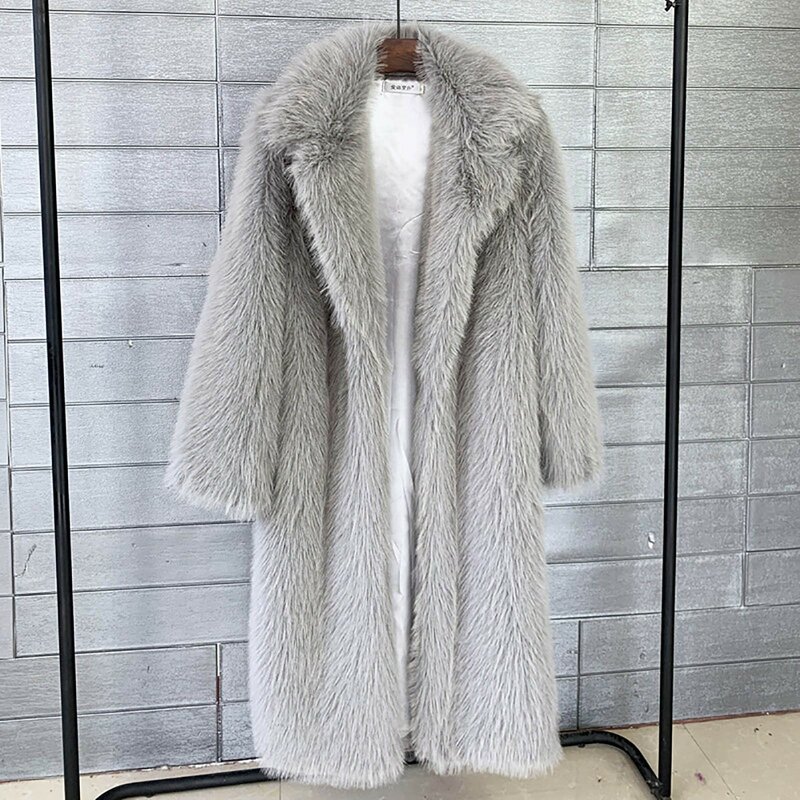 Abrigo largo de lana Artificial para mujer, chaqueta cálida de manga larga de imitación, ropa de abrigo con cremallera completa peluda, forro polar