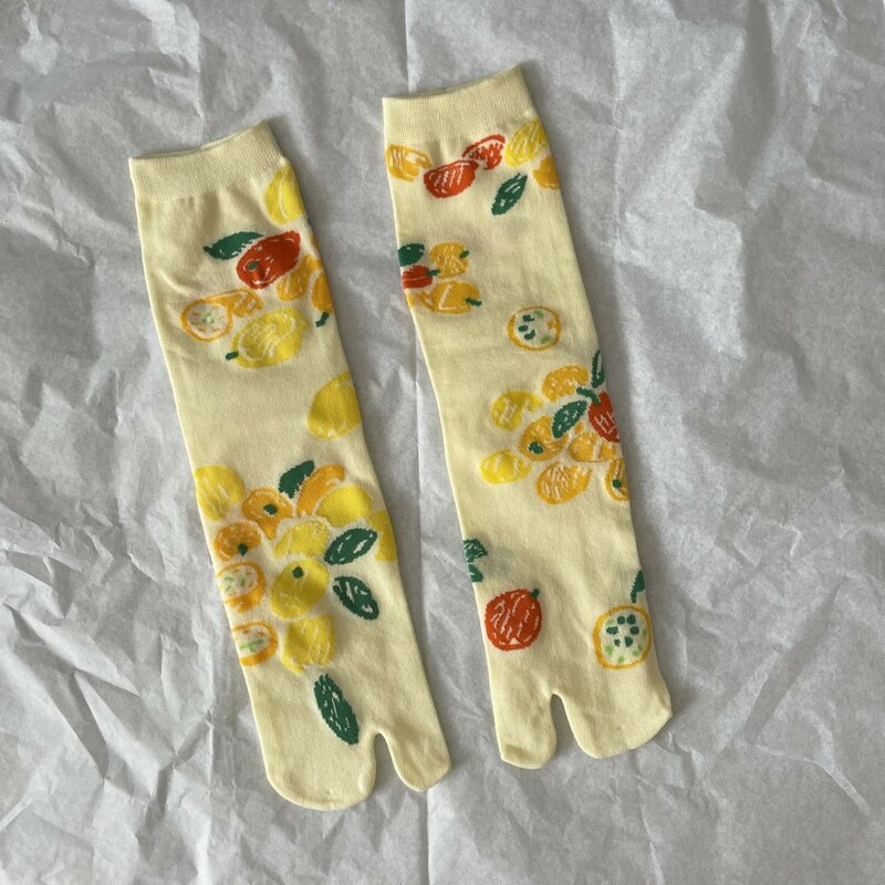 ถุงเท้าสองนิ้วผู้หญิงผู้ชายผ้าฝ้ายศิลปะการออกแบบสีพิมพ์ระงับกลิ่นกาย Kawaii Harajuku Designer ญี่ปุ่น Clog แยกนิ้วถุงเท้า