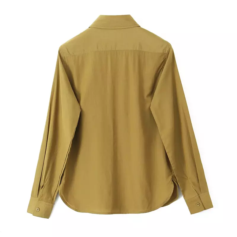 Camisa de solapa informal con abertura lateral para mujer, traje retro de manga larga con botones, top elegante y pantalones, nueva moda