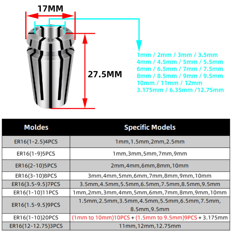 ER16 AA 0,008 пружина Цанга высокой точности цанги Набор для ЧПУ гравировальный станок токарный станок инструмент 11 мм 12 мм 12,75 мм 1/2 1/4 1/8