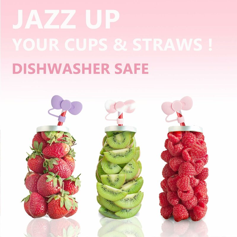 Lovely Bow Straw Covers Cap Toppers Compatible with Stanley 30&40 oz Tumbler Cups,Reusable Cute Silicone Straw Tips Lids Protect