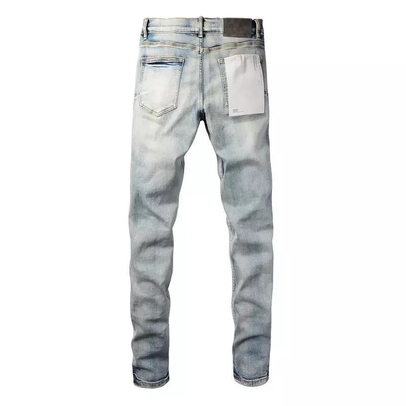 ROCA-Street Blue Patch Repair Jeans, baixa ascensão Skinny Jeans, marca de moda, roxo, qualidade superior, tamanho 28-40