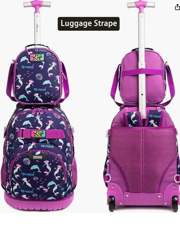 Jasminestar-mochila escolar con ruedas para niños y niñas, bolsa de equipaje rodante, 18 pulgadas