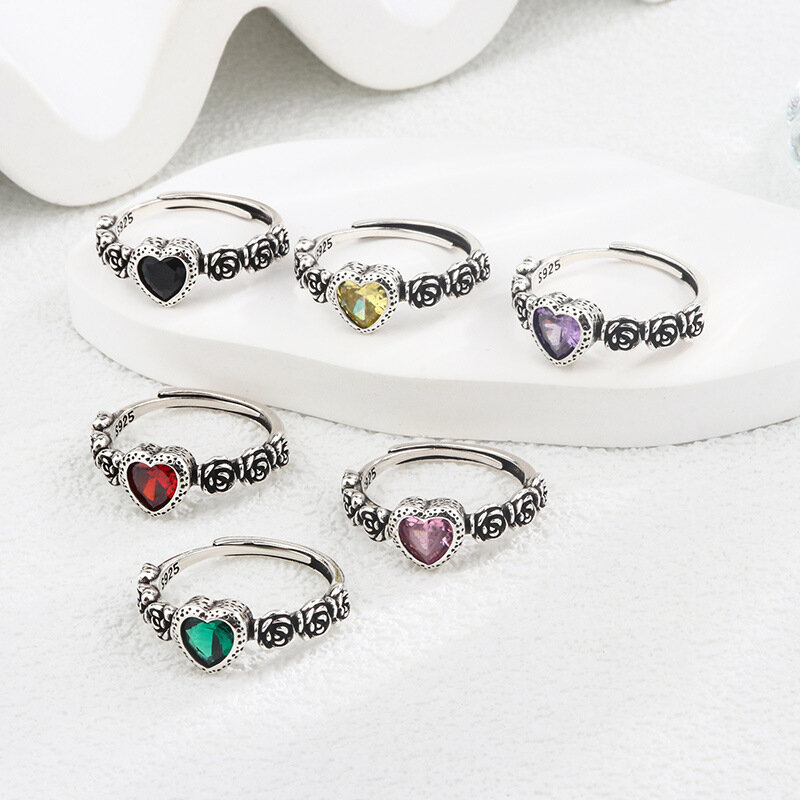 925 Sterling Silver Heart Colour Zircon ​Rings For Women Engagement Wedding Luxury Aesthetic Jewelry Argent 925 ​Jewellery