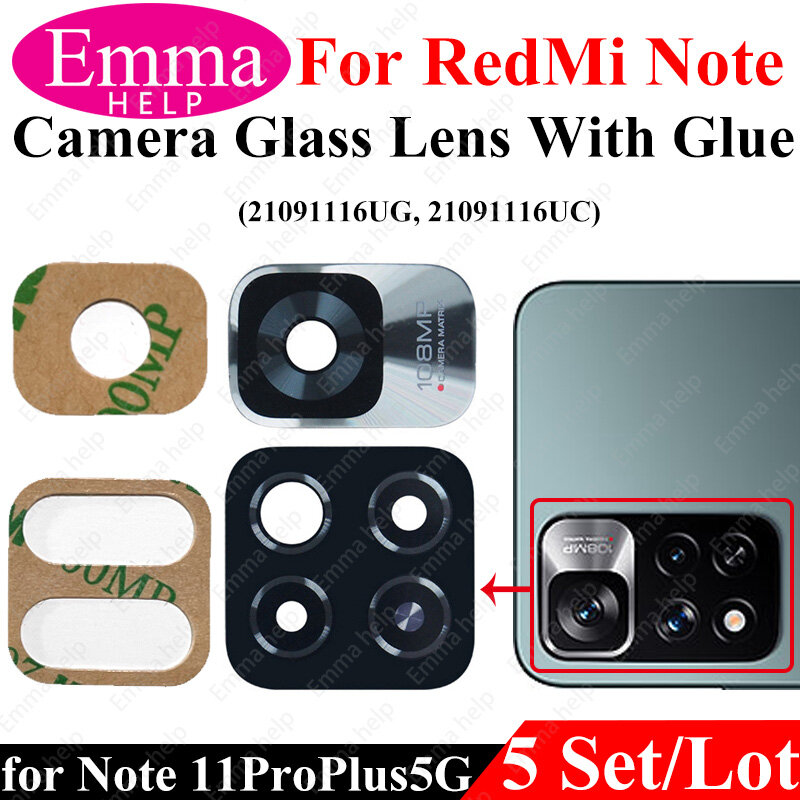 5pcs obiettivo posteriore per fotocamera posteriore per Xiaomi Redmi Note 10 Pro Max 11T 10T 10S 11 9Pro 7 8 T obiettivo in vetro per fotocamera con adesivo