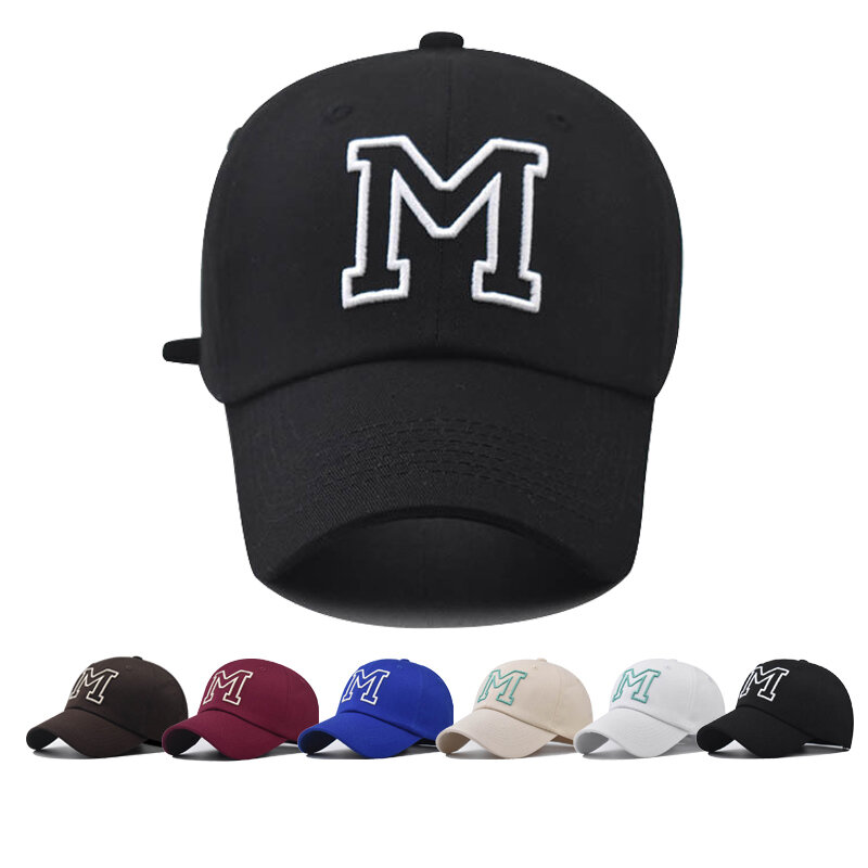 Boné de beisebol bordado letra M, chapéu snapback, jardas grandes, chapéu de sol esportivo, 3D, tamanho grande, primavera e outono