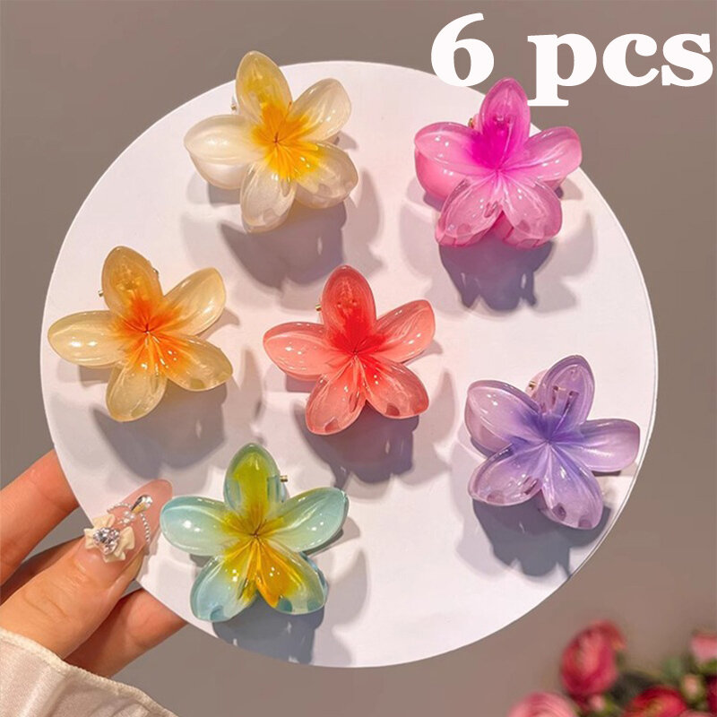 6 sztuk/2 sztuk słodki gradientowy kwiat akrylowe spinki do włosów dla kobiet dziewczynki spinki do włosów letnia plaża hawajskie nakrycia głowy akcesoria do włosów