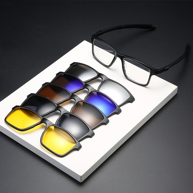 Montura de gafas para hombre, lentes de sol polarizadas con Clip de 5 piezas, magnéticas, UV400, 2505