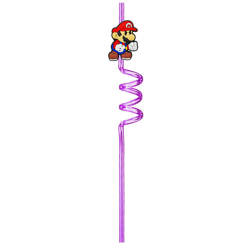 Hot Mario Straw Party Food Grade PET Colorful Spiral Curved Art Cartoon Straw beautiful Decoration Accessories  Anime Supplies