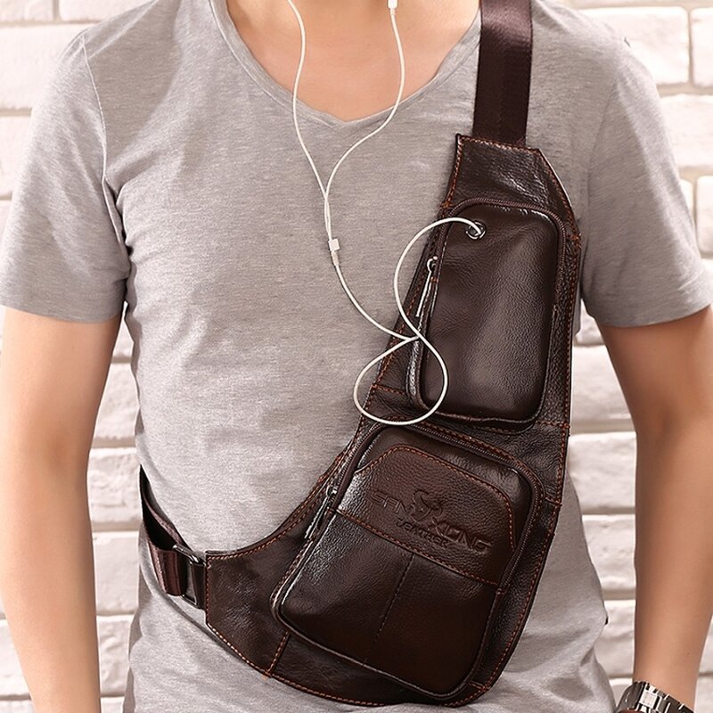 Genuine Leather Men Messenger Sling Shoulder Cross Body Bag Riding Designer Male Natural Skin Chest Bags Travel Back Pack