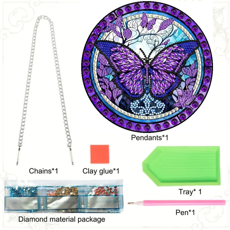 Liontin lukisan berlian, liontin gantung mosaik seni berlian kupu-kupu ungu, dekorasi pintu dinding taman rumah, hadiah buatan tangan