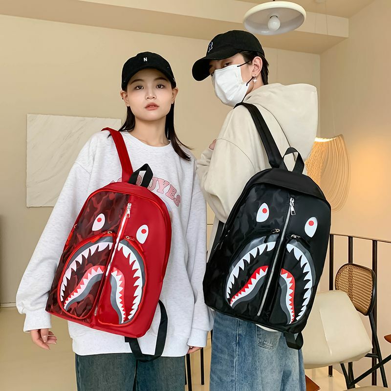 Mochilas escolares impermeables para estudiantes, mochilas de viaje con estampado de tiburón de Anime, estilo Punk, de hombro, tendencia urbana, 2023