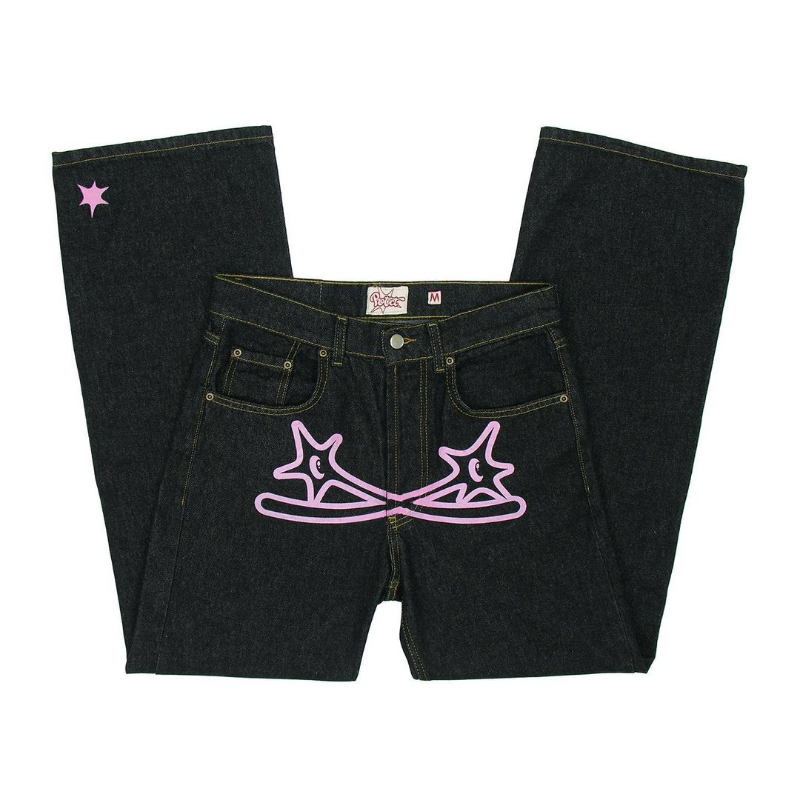 Y2k retro preto high-end impresso jeans casal americano outono solto cintura alta magro casual reto esfregando calças calças largas perna calças