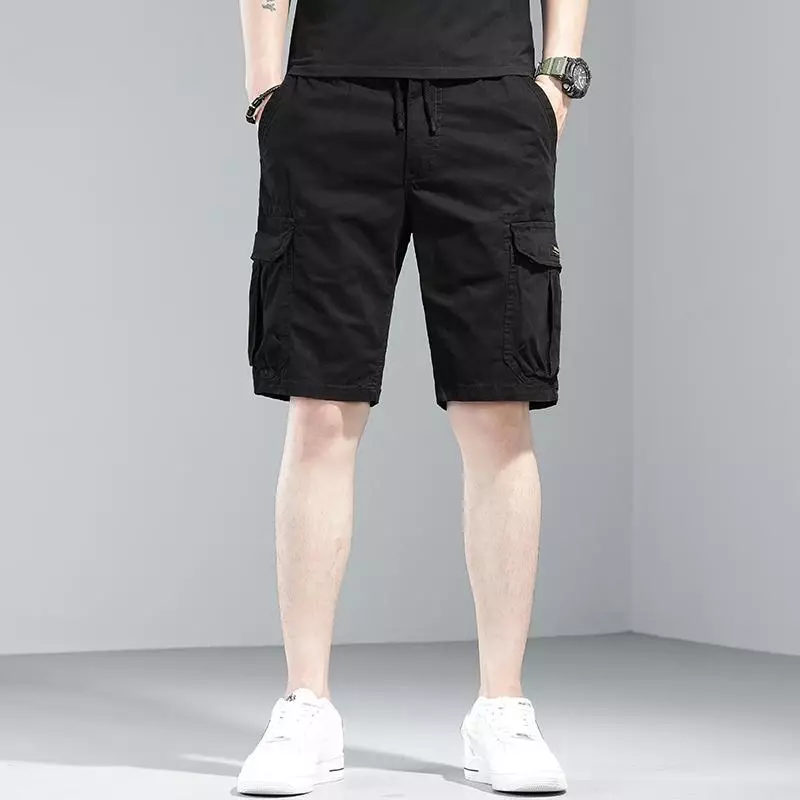 Шорты-карго мужские однотонные, Короткие штаны на пуговицах, с несколькими карманами, свободная винтажная одежда в стиле Харадзюку, красивые дизайнерские