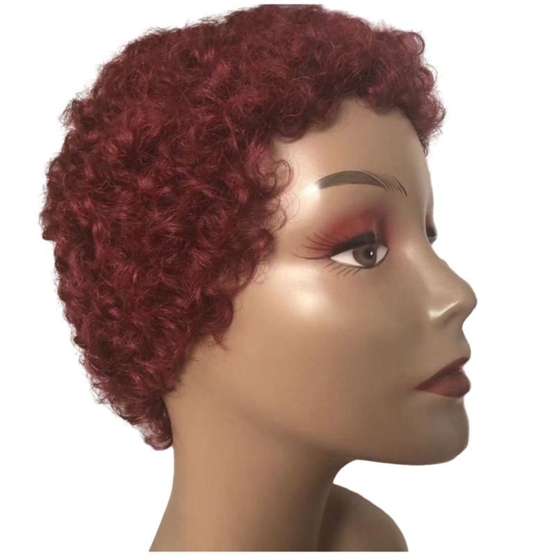 WIND FLYING-Peluca de cabello humano rizado para mujer, pelo corto, corte Pixie barato, Remy, brasileño, Hiar, Afro Curl, Rojo