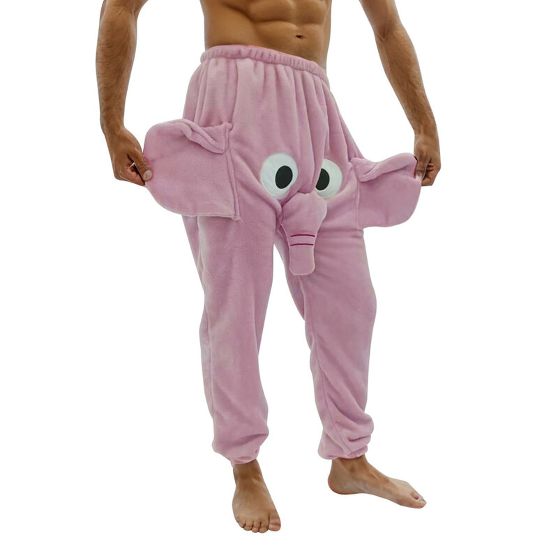 Pakaian tidur pria celana piyama humoris baru Boxer gajah lucu flanel lembut nyaman pakaian rumah celana hangat