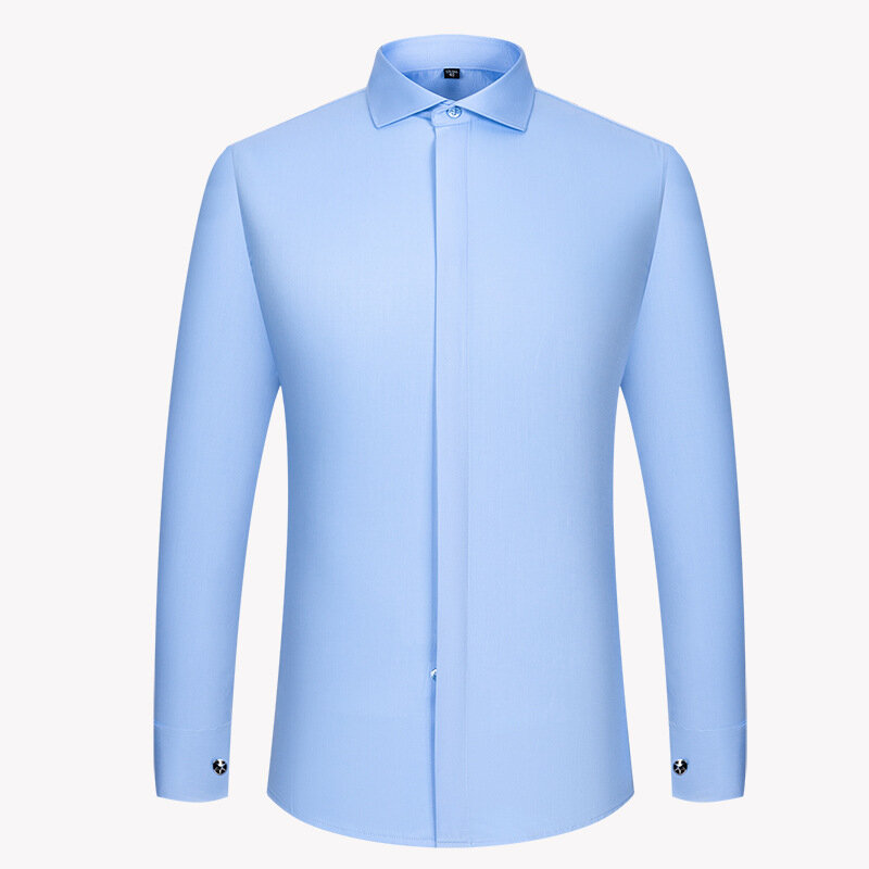 Windsor Kraag Franse Manchet Jurk Shirt Mode Heren Lange Mouw Luxe Zakelijke Formele Overhemden Met Knoop Manchetknoop