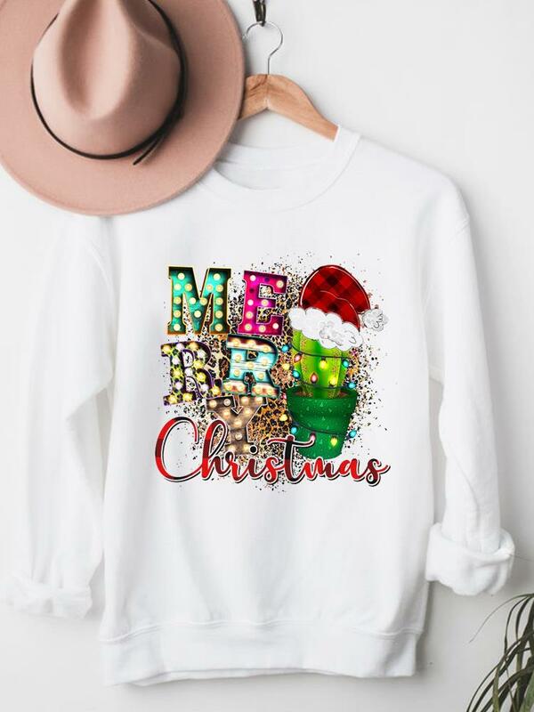 Cartoon Style Cute 90s New Year Fashion Print Sweatshirts Clothes Ladies Clothing Women Christmas Holiday Graphic Pullovers