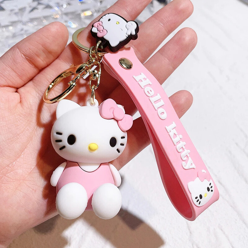 Kawaii Sanrio Gantungan Kunci Hello Kitty Kawaii SanrDoll lucu Kitty Pvc Gantungan Kunci lembut karet kunci mobil liontin tas wanita hadiah gadis