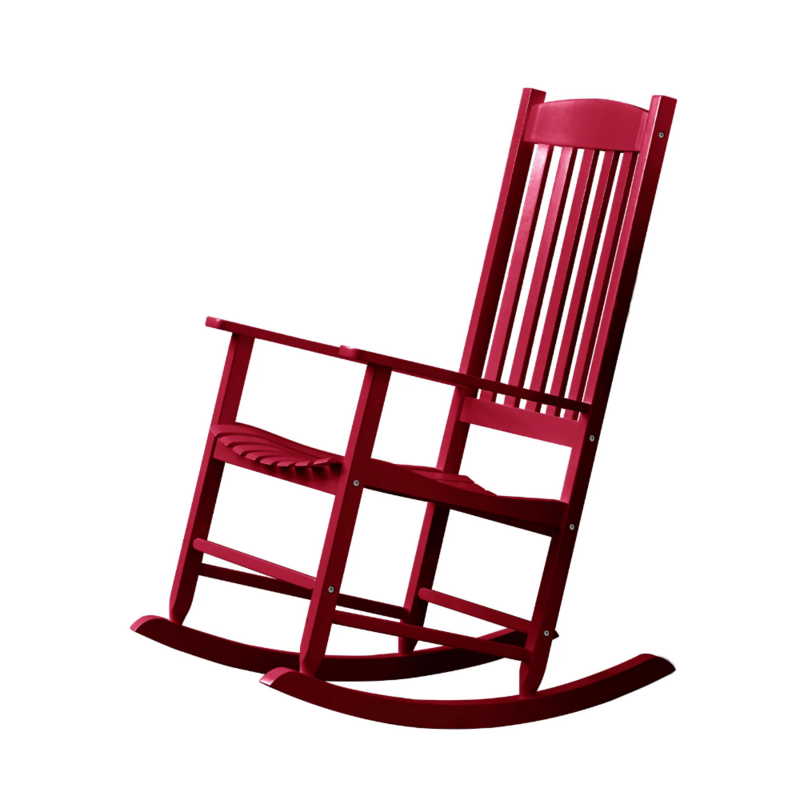 Outdoor Wood Porch Rocking Chair, Red Color, Weather Resistant Finish