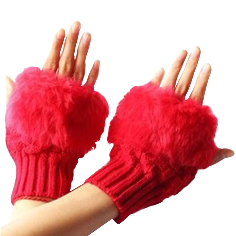 Zimowe rękawiczki damskie słodka pluszowa, dziewiarska jakość ciepła moda nowa krótka rękawica bez palców pół rękawica silikonowa dla kobiet