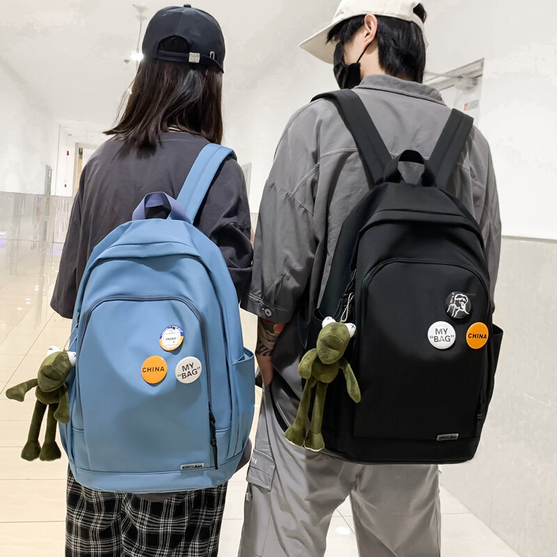 Ransel wanita sederhana modis tas sekolah ransel berwarna Solid untuk siswa kuliah segel tas buku perjalanan tas sekolah mochilas