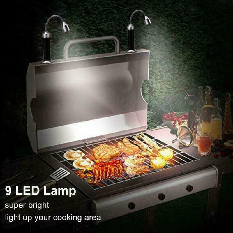 Ajustável flexível Gooseneck LED Barbecue Lamp, Outdoor BBQ Grill Lights, luz de trabalho para acampar, 360 graus, 2 pcs